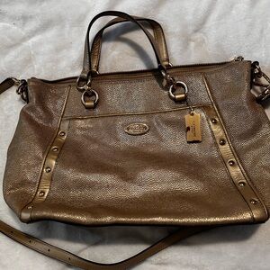 Coach Metallic Bronze Pebbled Leather Tote with Shoulder Strap
